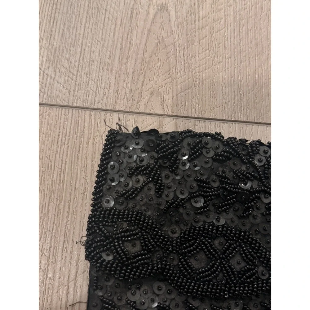 Vintage Black Beaded Clutch Bag Handmade in Hong‎ Kong Sequin Evening Purse